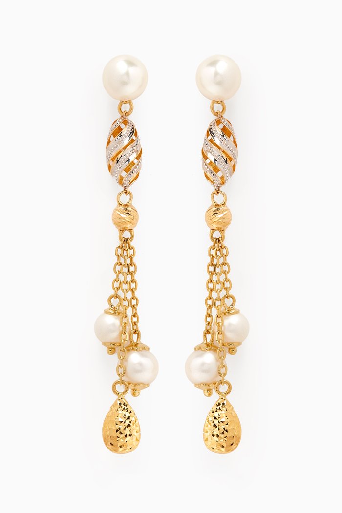 

Kiku Freshwater Pearl Drop Earrings in 18kt Gold, Multicolour