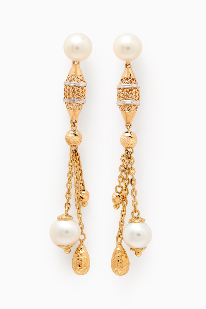 

Kiku Freshwater Pearl Charm Drop Earrings in 18kt Gold, Multicolour