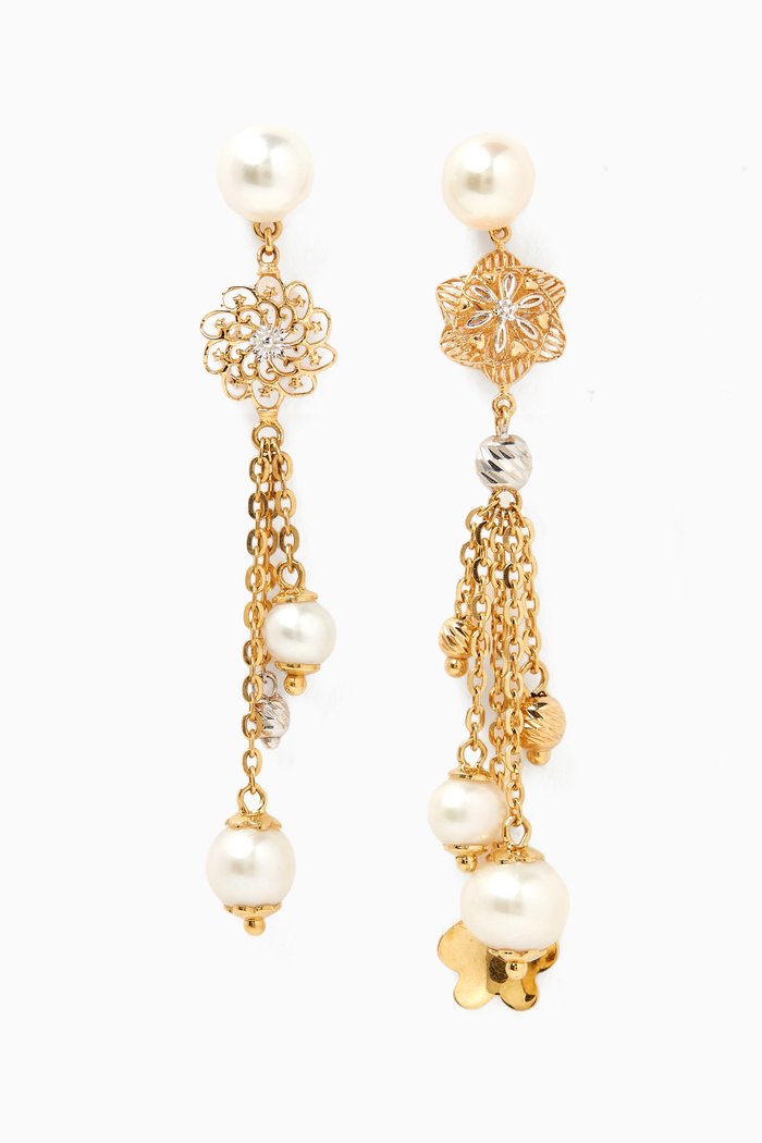 

Kiku Freshwater Pearl Charm Drop Earrings in 18kt Gold, Multicolour