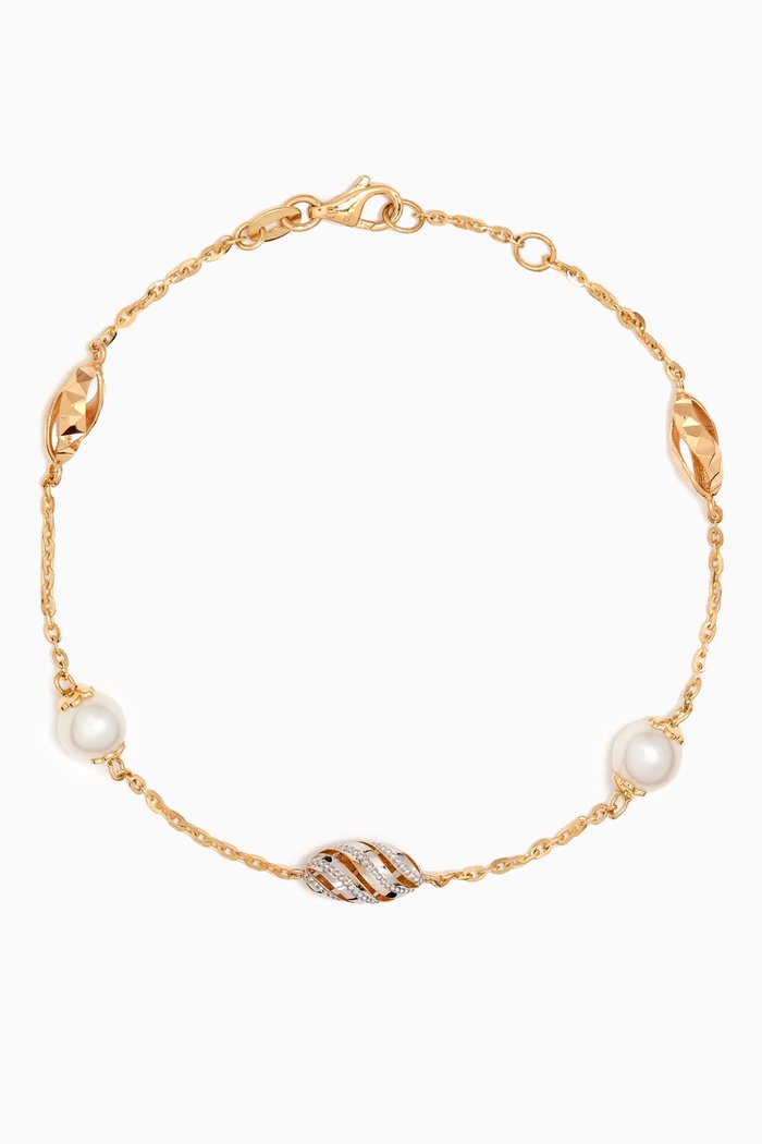 

Kiku Freshwater Pearl Charm Bracelet in 18kt Gold, Multicolour
