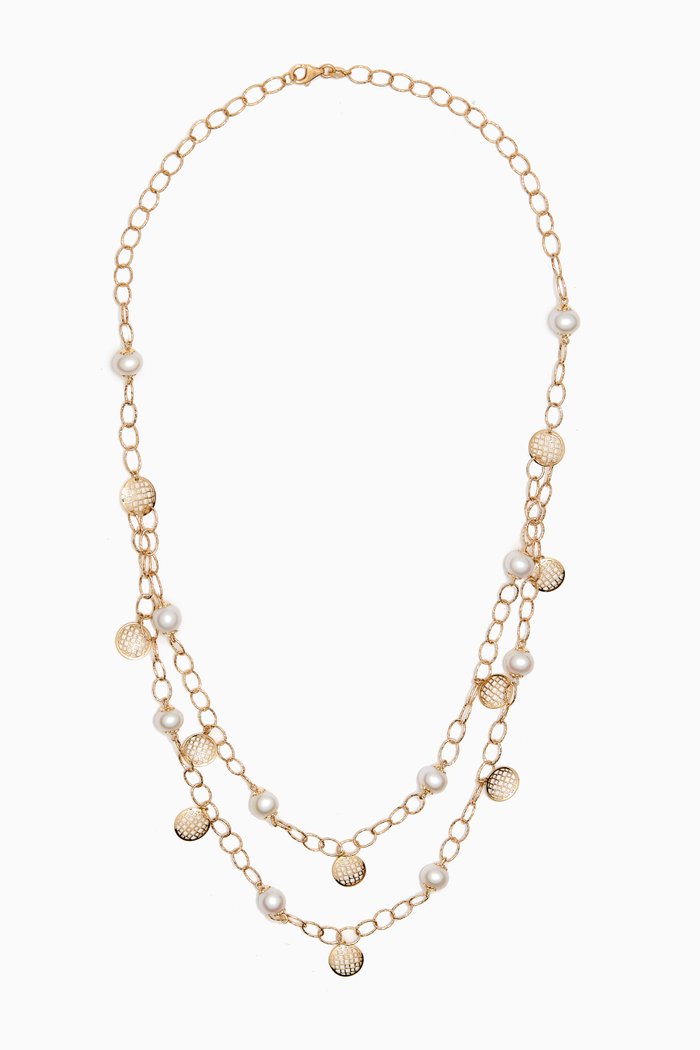 

Kiku Freshwater Pearl Layered Charm Necklace in 18kt Gold, Yellow