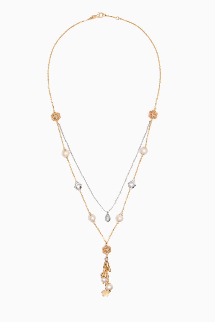 

Kiku Freshwater Pearl Layered Charm Necklace in 18kt Gold, Multicolour