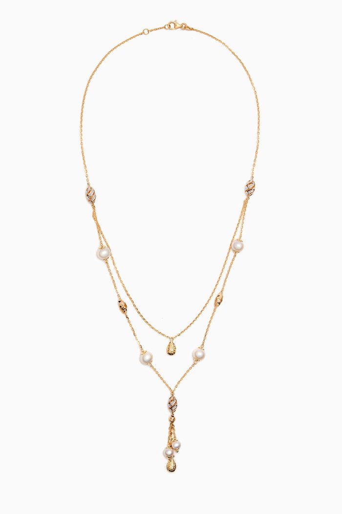 

Kiku Freshwater Pearl Layered Charm Necklace in 18kt Gold, Multicolour