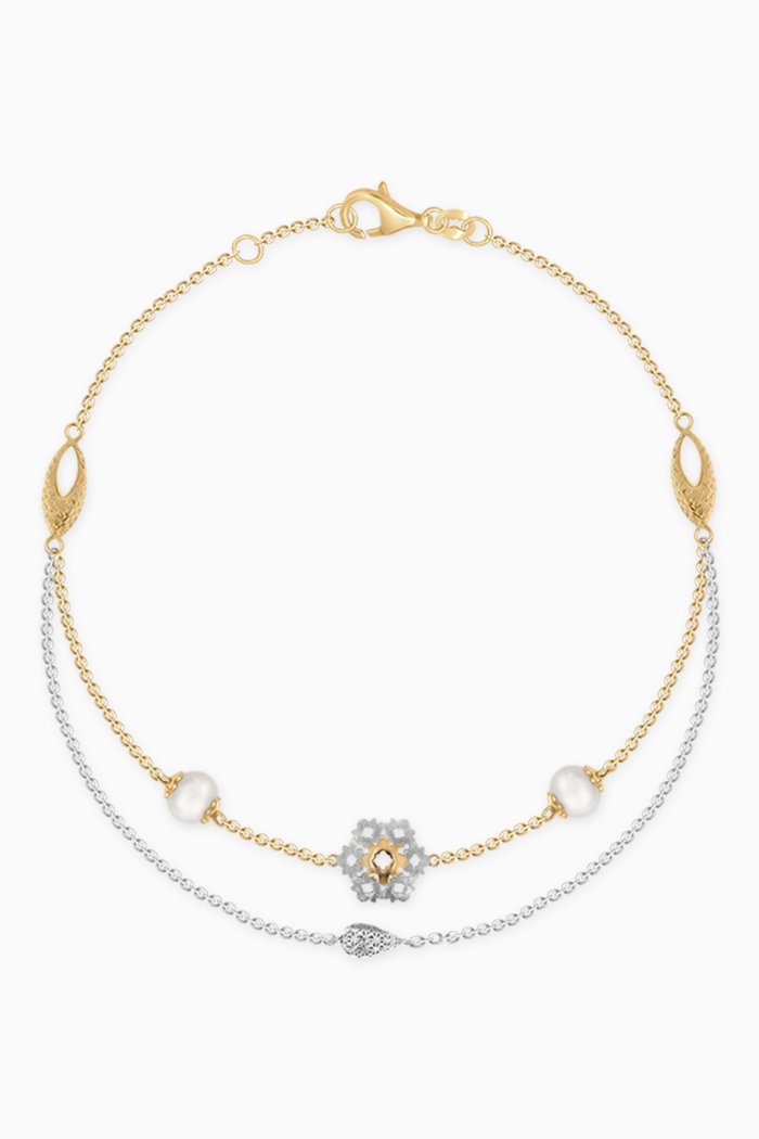

Kiku Freshwater Pearl Charm Double-chain Bracelet in 18kt Gold, Multicolour