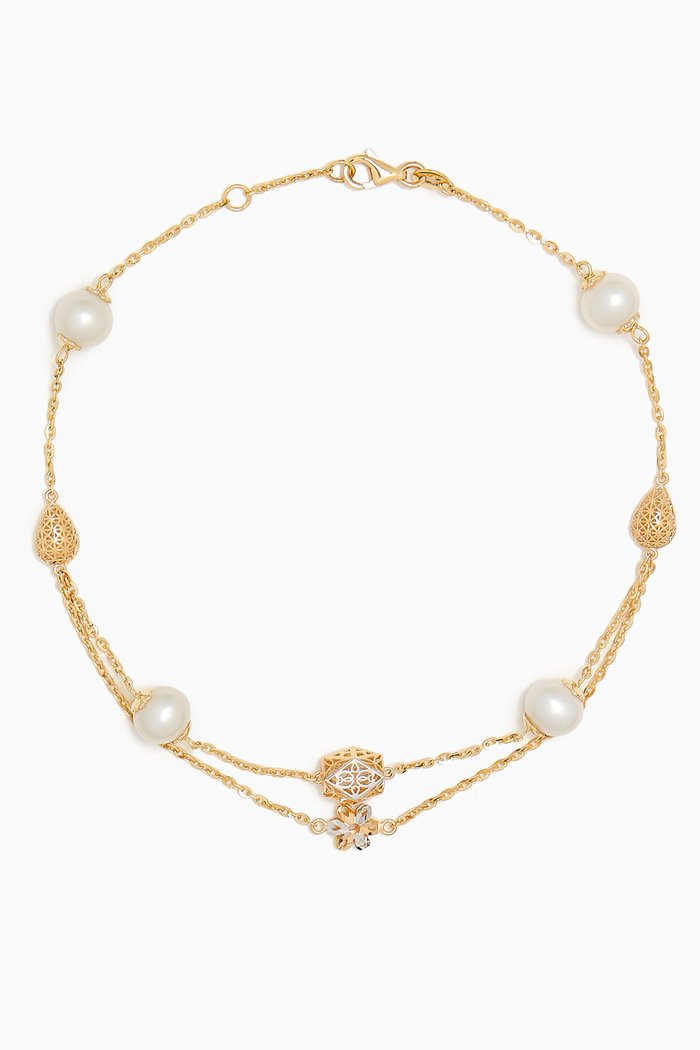 Kiku Freshwater Pearl Anklet in 18kt Gold, Multicolour