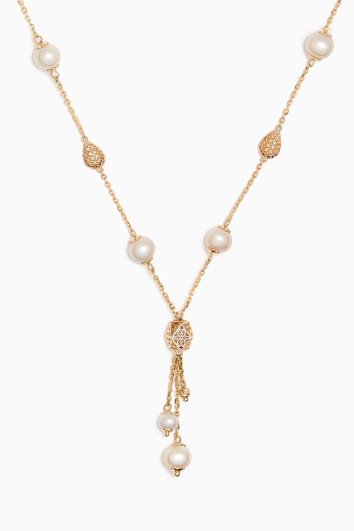 

Kiku Freshwater Pearl Charm Tassel Necklace in 18kt Gold, Multicolour