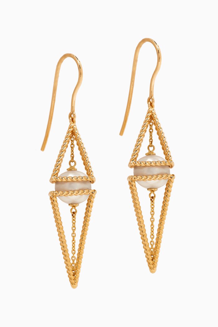 

Kiku Freshwater Pearl Geometric Drop Earrings in 18kt Gold, Yellow