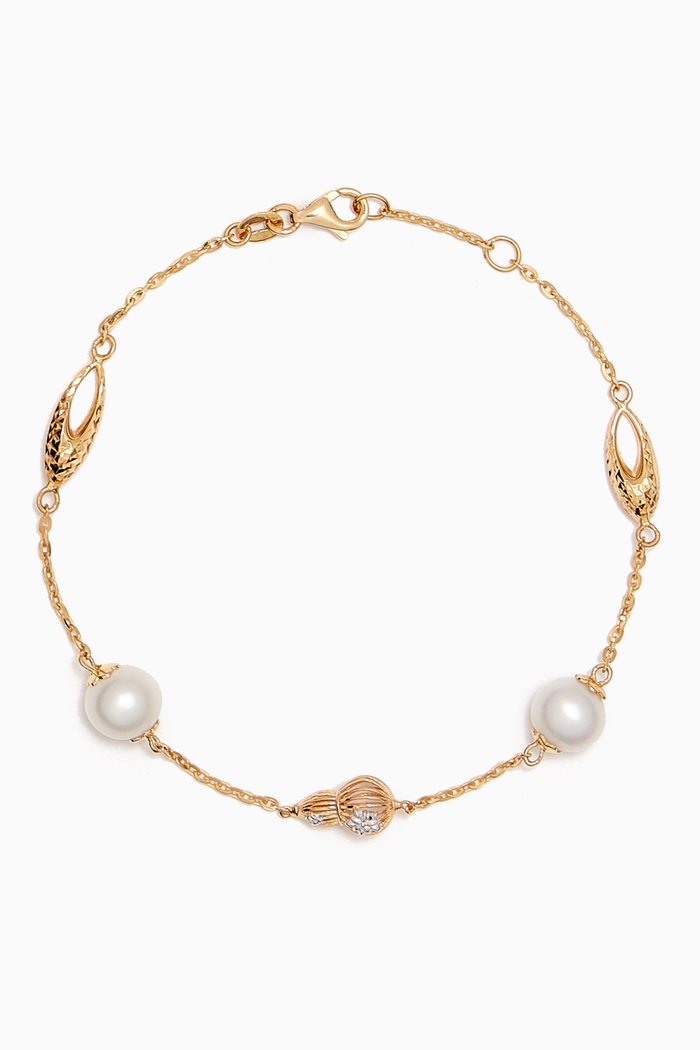 

Kiku Freshwater Pearl Charm Bracelet in 18kt Gold, Multicolour