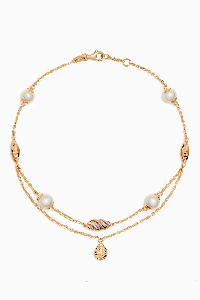 

Kiku Freshwater Pearl Charm Double-chain Anklet in 18kt Gold, Multicolour
