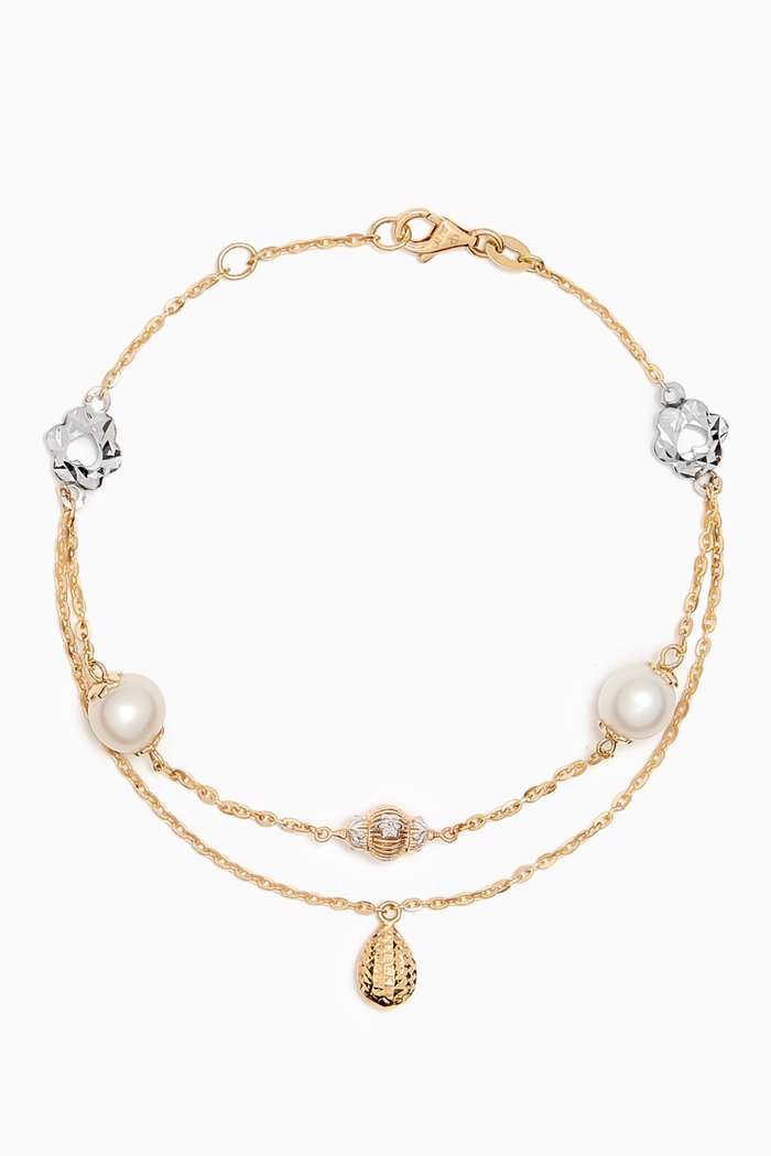 

Kiku Freshwater Pearl Charm Double-chain Bracelet in 18kt Gold, Multicolour