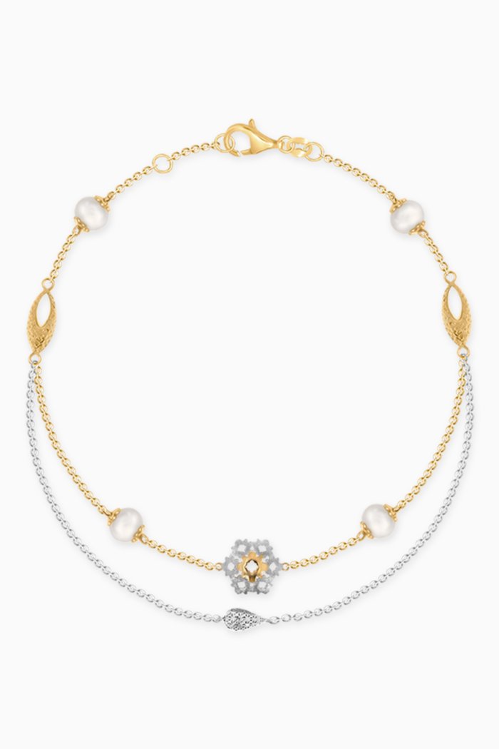 

Kiku Freshwater Pearl Charm Double-chain Anklet in 18kt Gold, Multicolour