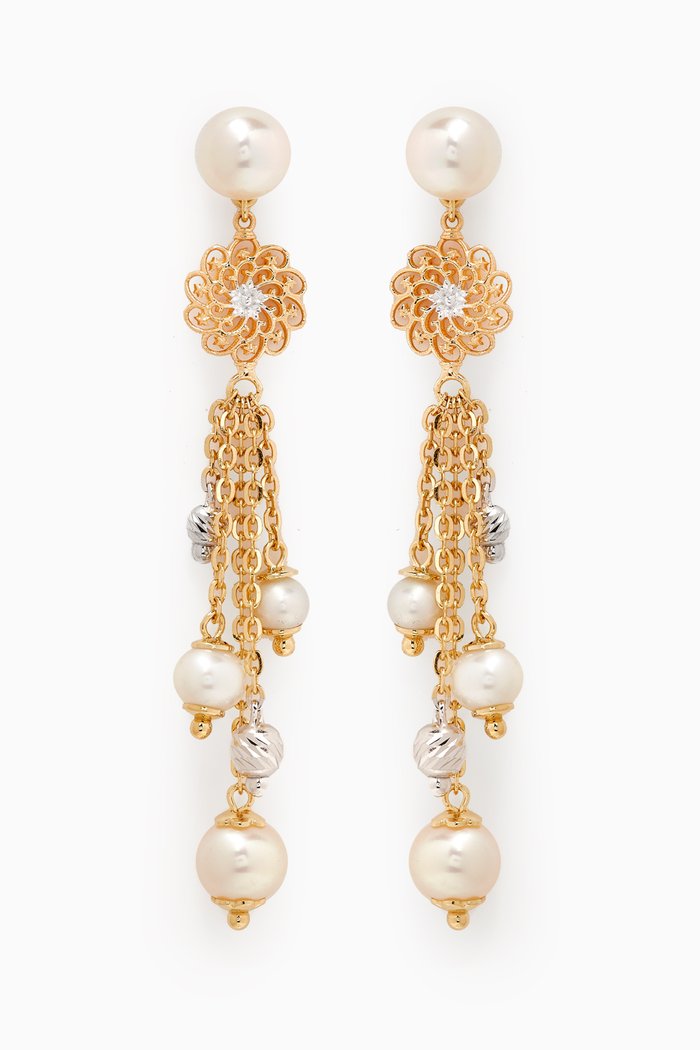 

Kiku Freshwater Pearl Charm Drop Earrings in 18kt Gold, Multicolour