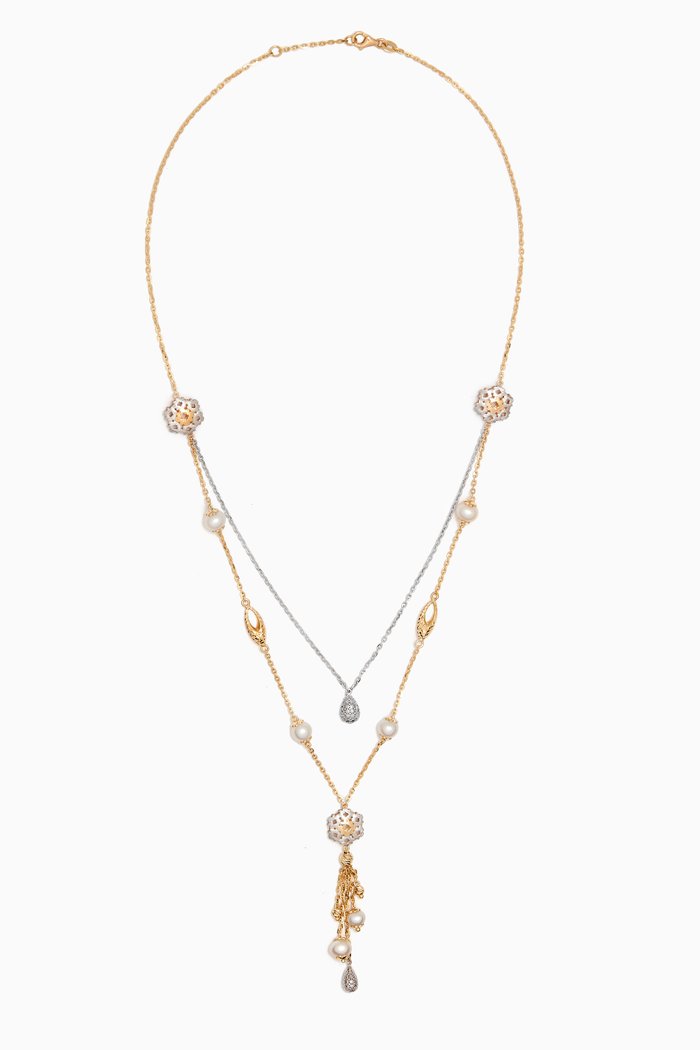 

Kiku Freshwater Pearl Layered Charm Necklace in 18kt Gold, Multicolour