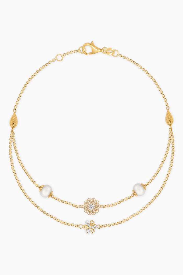 

Kiku Freshwater Pearl Charm Double-chain Bracelet in 18kt Gold, Multicolour