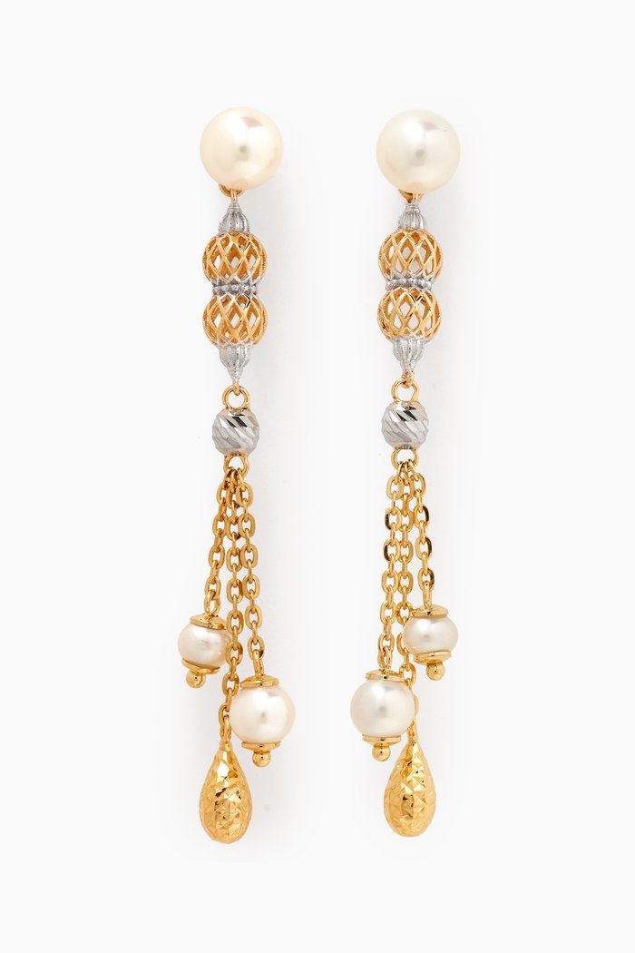 

Kiku Freshwater Pearl Charm Drop Earrings in 18kt Gold, Multicolour