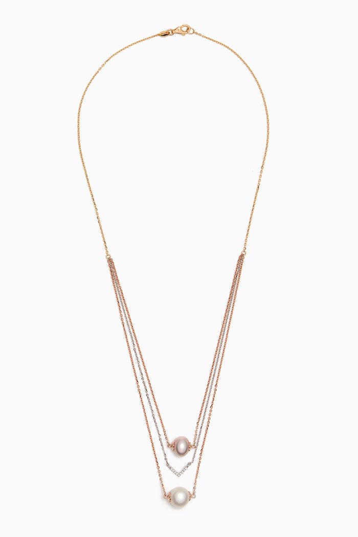 

Kiku Freshwater Pearl & Diamond Layered Necklace in 18kt Gold, Multicolour