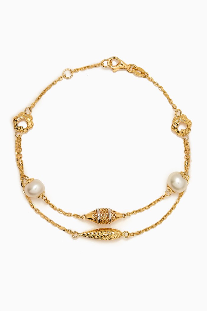 

Kiku Freshwater Pearl Charm Double-chain Bracelet in 18kt Gold, Multicolour