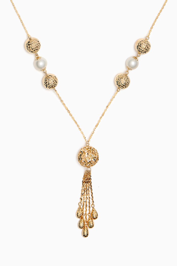

Kiku Freshwater Pearl Charm Tassel Necklace in 18kt Gold, Multicolour