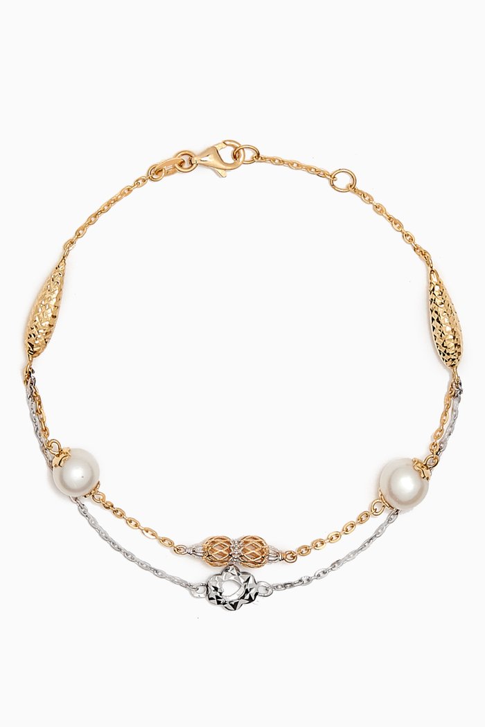 

Kiku Freshwater Pearl Charm Double-chain Bracelet in 18kt Gold, Multicolour