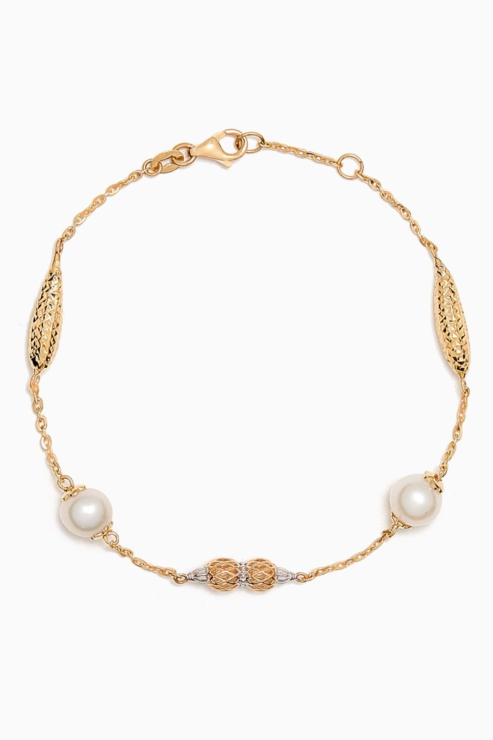

Kiku Freshwater Pearl Charm Bracelet in 18kt Gold, Multicolour
