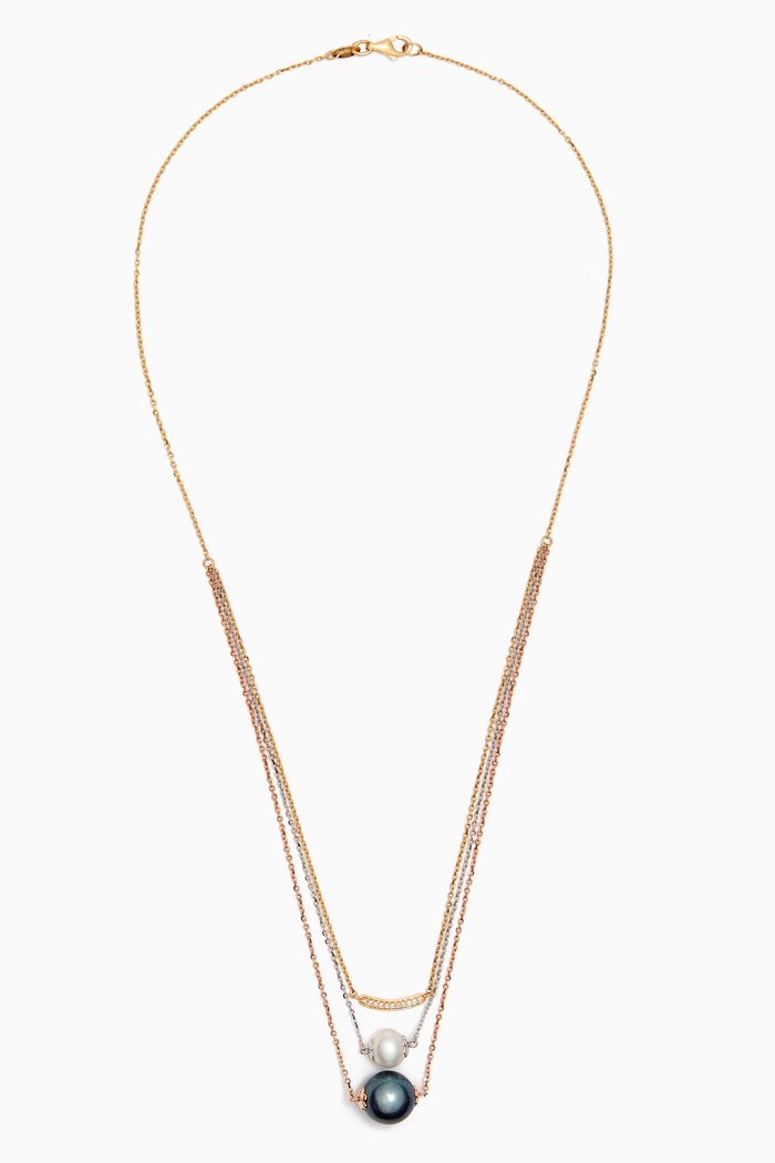 

Kiku Freshwater Pearl & Diamond Layered Necklace in 18kt Gold, Multicolour