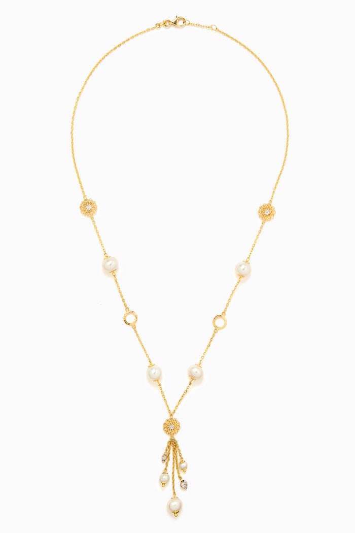 

Kiku Freshwater Pearl Charm Tassel Necklace in 18kt Gold, Multicolour
