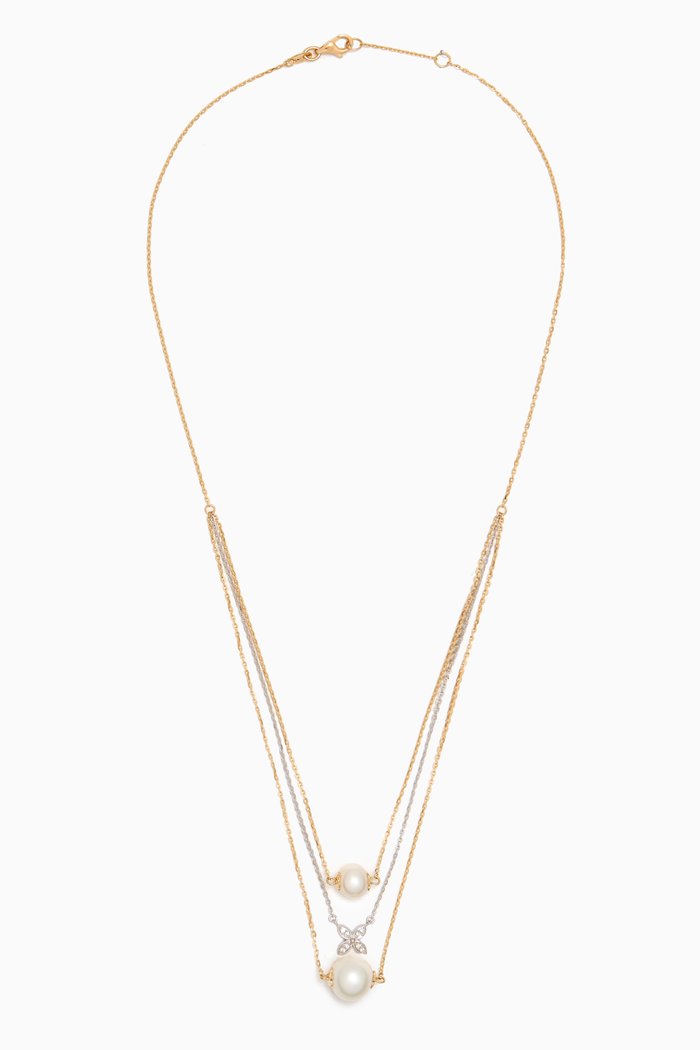 

Kiku Freshwater Pearl & Diamond Layered Necklace in 18kt Gold, Multicolour