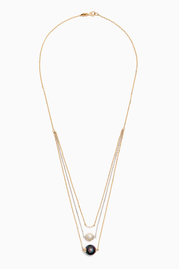 

Kiku Freshwater Pearl & Diamond Layered Necklace in 18kt Gold, Multicolour
