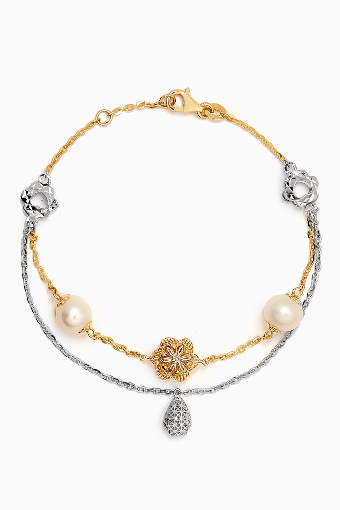 

Kiku Freshwater Pearl Charm Double-chain Bracelet in 18kt Gold, Multicolour