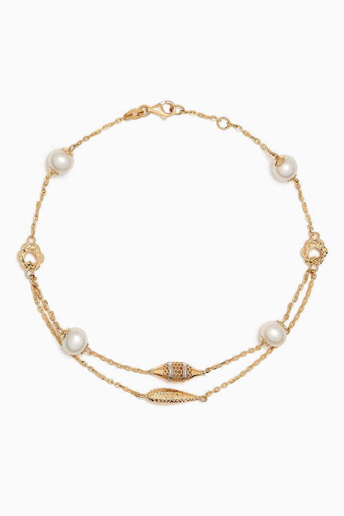 

Kiku Freshwater Pearl Charm Double-chain Anklet in 18kt Gold, Multicolour