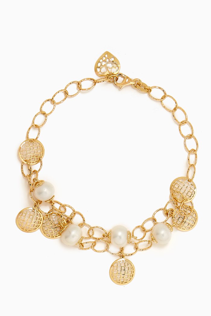 

Kiku Freshwater Pearl Dangle Charm Bracelet in 18kt Gold, Yellow