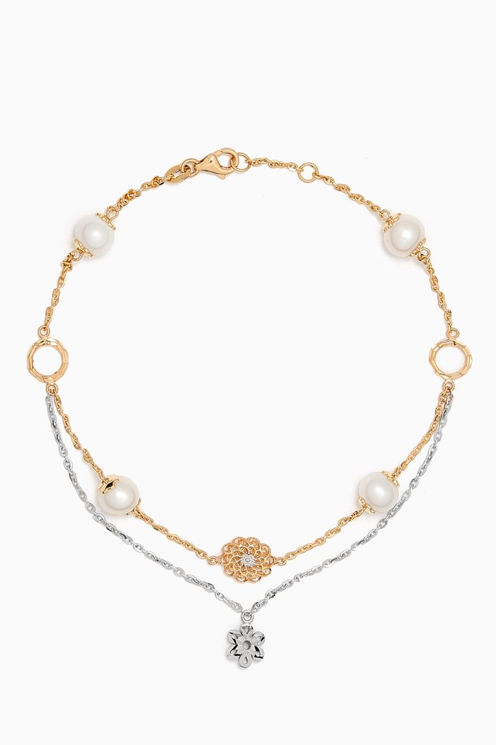 

Kiku Freshwater Pearl Charm Double-chain Anklet in 18kt Gold, Multicolour