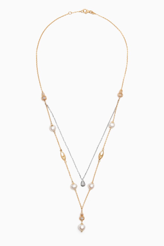 

Kiku Freshwater Pearl Layered Necklace in 18kt Gold, Multicolour