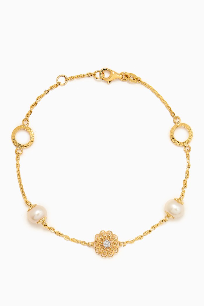 

Kiku Freshwater Pearl Charm Bracelet in 18kt Gold, Multicolour