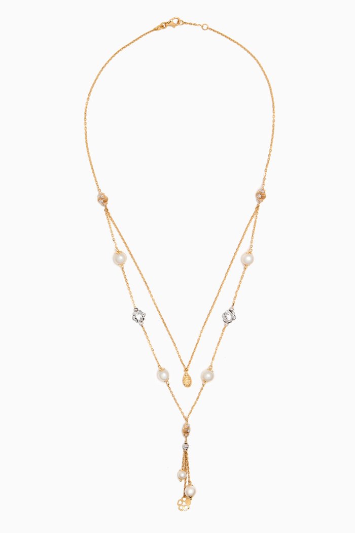 

Kiku Freshwater Pearl Charm Tassel Necklace in 18kt Gold, Multicolour
