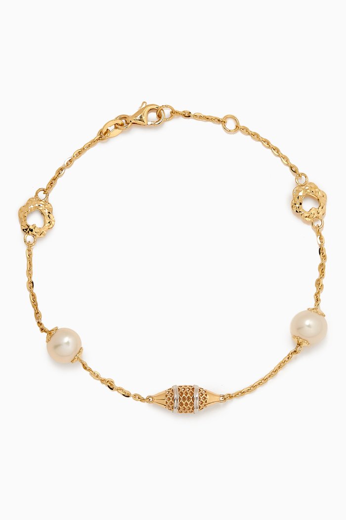 

Kiku Freshwater Pearl Charm Bracelet in 18kt Gold, Multicolour