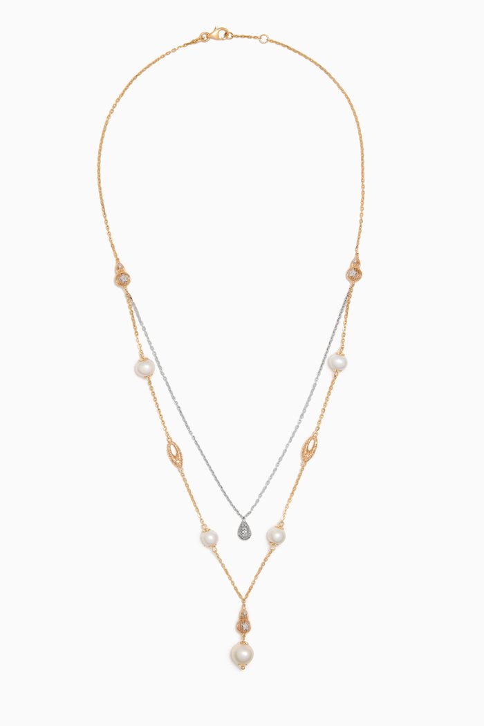 

Kiku Freshwater Pearl Layered Necklace in 18kt Gold, Multicolour