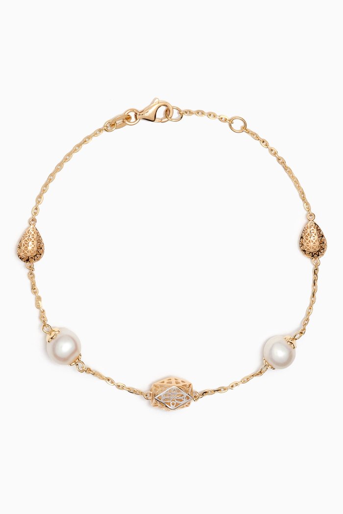 

Kiku Freshwater Pearl Charm Bracelet in 18kt Gold, Multicolour