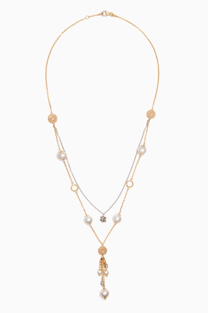 

Kiku Freshwater Pearl Charm Tassel Necklace in 18kt Gold, Multicolour