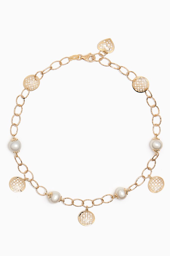 

Kiku Freshwater Pearl Dangle Charm Anklet in 18kt Gold, Yellow