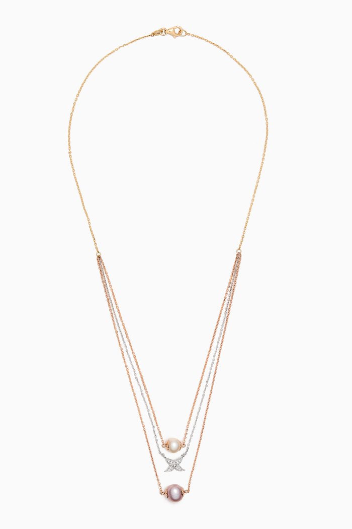 

Kiku Freshwater Pearl & Diamond Layered Necklace in 18kt Gold, Multicolour