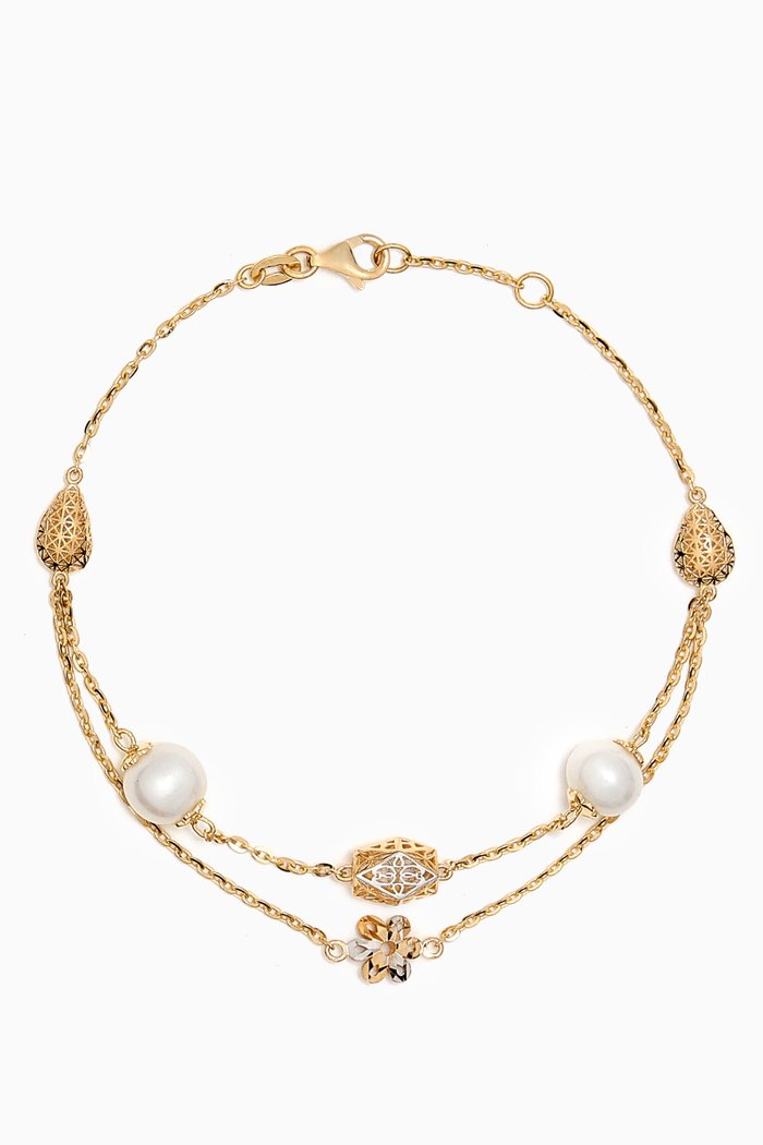 

Kiku Freshwater Pearl Charm Double-chain Bracelet in 18kt Gold, Multicolour
