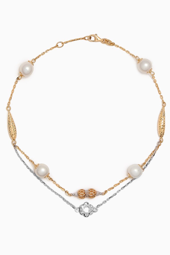 

Kiku Freshwater Pearl Charm Double-chain Anklet in 18kt Gold, Multicolour