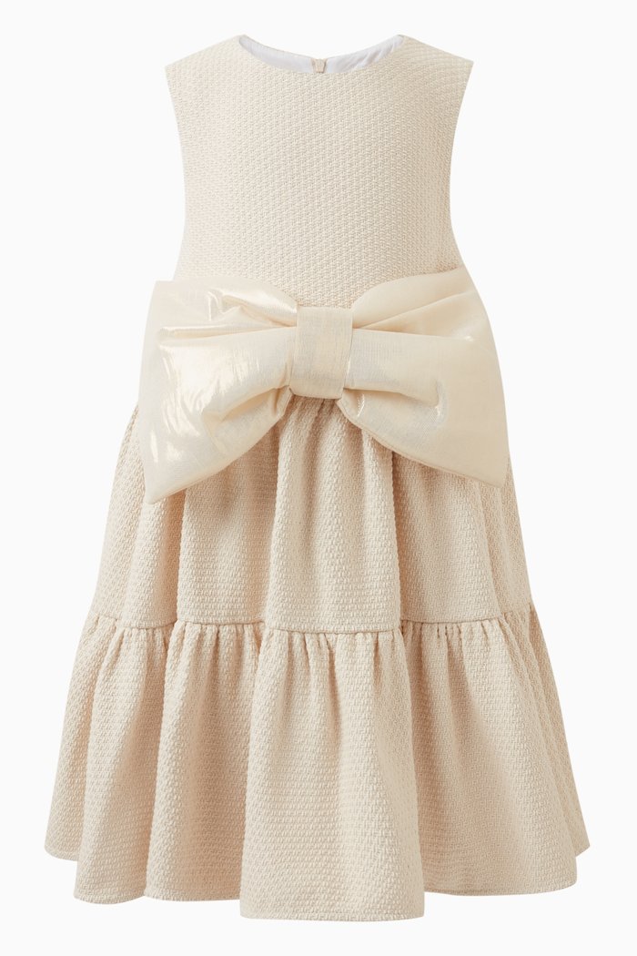 

Gwen Bow-applique Dress in Cotton, Neutral