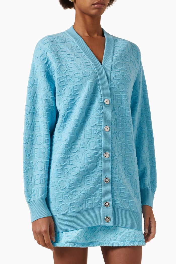 

x Dua Lipa All-over Logo Cardigan in Wool, Blue