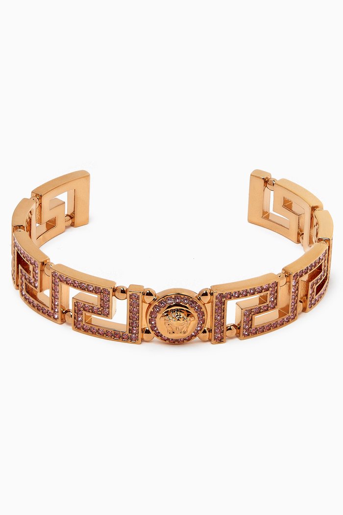

Greca Medusa Crystal Cuff Bracelet in Gold-plated Brass, Multicolour