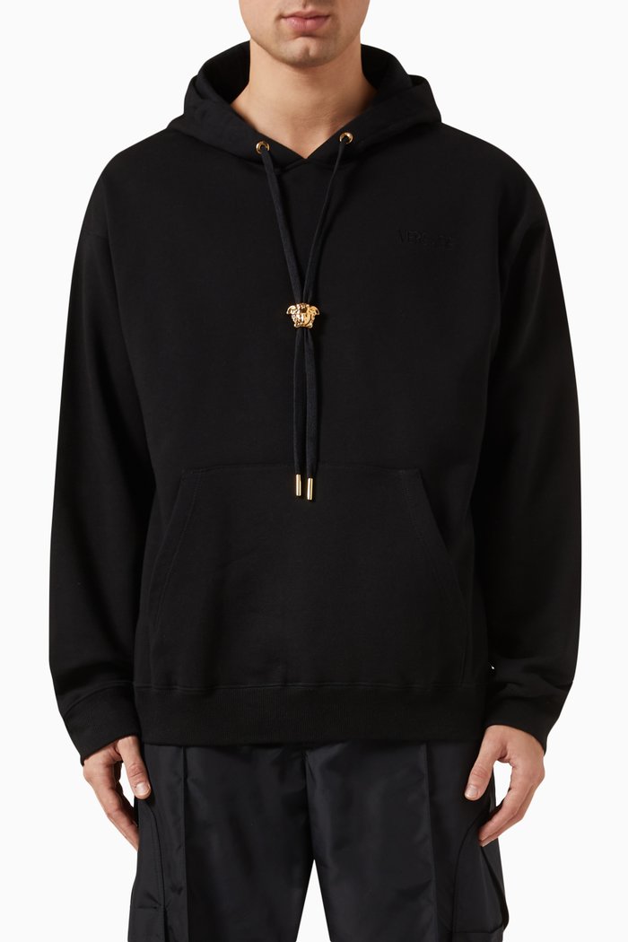 Medusa Logo Hoodie in Cotton, Black