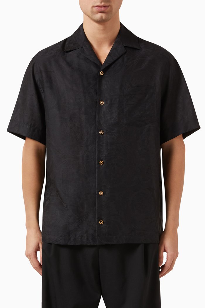 

Barocco Print Shirt in Cotton Blend, Black
