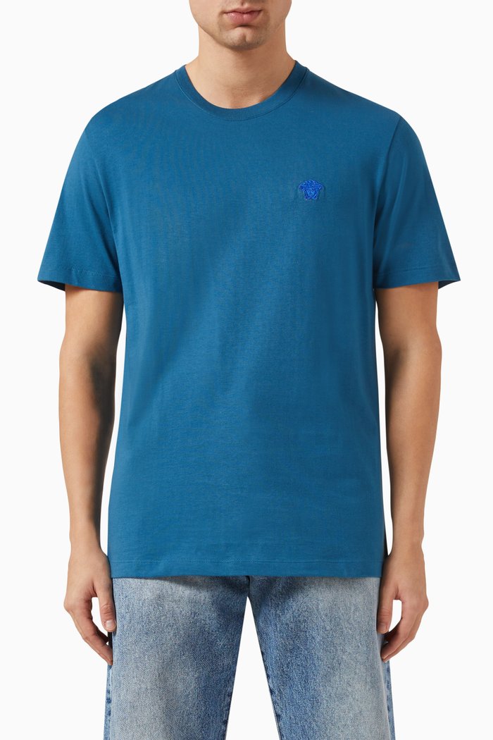 

Embroidered Medusa Logo T-shirt in Cotton, Blue