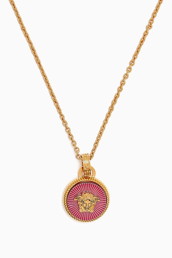 

La Medusa Engraved Necklace in Gold-plated Brass, Multicolour